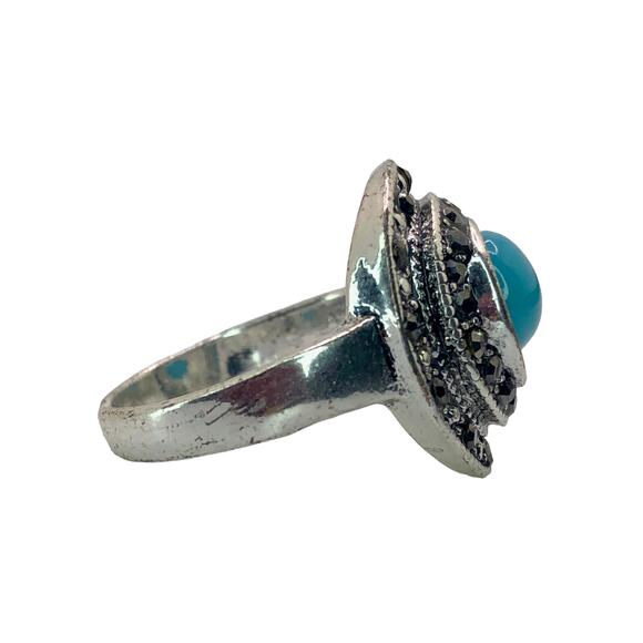 Silver and Light Blue Rhinestone Statement Ring - Size 9.5 - Picture 5 of 7